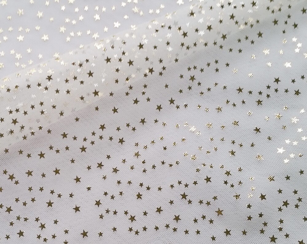 60 White Glitter Gold STAR Mesh Fabric Tulle Netting Etsy