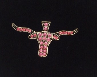 Rhinestone steer longhorn Longhorn with Pink Rhinestones Pendant 3 pieces 25x48mm 12-12-P
