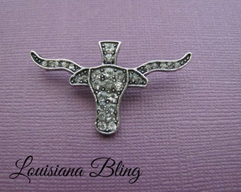 Rhinestone steer longhorn Longhorn with Pink Rhinestones Pendant 3 pieces 25x48mm 12-12-P