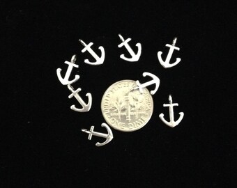 12 Silver Tone Small ANCHOR Charms Pendants chs1151