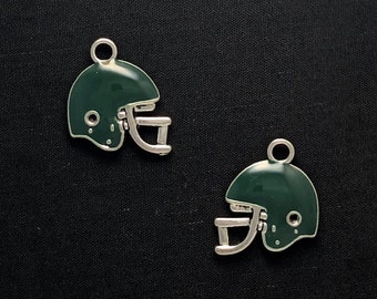 Double sided Enamel and metal Football helmet charms, green colored football helmet, Green football charms 18 x 18 mm 4 pieces  10-27-G