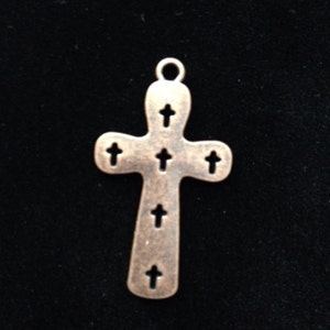 Copper Cross Charm Rustic Cross Charm with Cut out crosses 36 x 21 mm 10 pieces Antique Copper Finish, Cross Charms, 18-22-AC