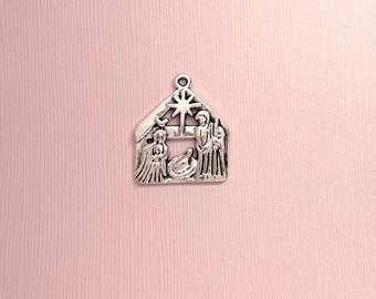 Nativity charms, Christmas charms, Christmas nativity scene charms, 6 pieces silver Christmas charms 24 x 22 mm 5-24-AS