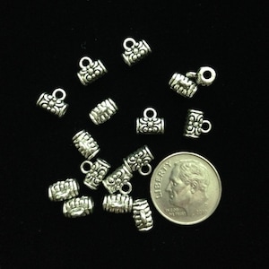 Barrel bails, Small tube bails,small silver tube bails, flower design bails, 7 x 6 mm inside diameter 2.6 mm 30 pieces 10-30-AS