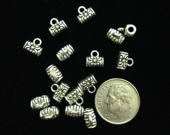 Barrel bails, Small tube bails,small silver tube bails, flower design bails, 7 x 6 mm inside diameter 2.6 mm 30 pieces 10-30-AS