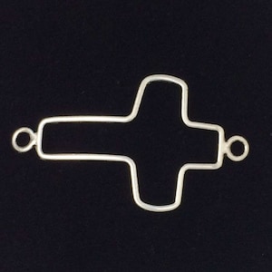 Silver Cross connector, Cut out cross link, curved cross bracelet link, Silver finish 55 x 30 mm 24-17-S
