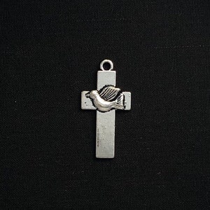 Silver Cross charms, Silver Cross with dove, dove cross charm, 28 x 14 mm 10 pieces, decoratve cross charm 36-5-AS