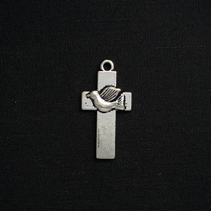 Silver Cross charms, Silver Cross with dove, dove cross charm, 28 x 14 mm 10 pieces, decoratve cross charm 36-5-AS