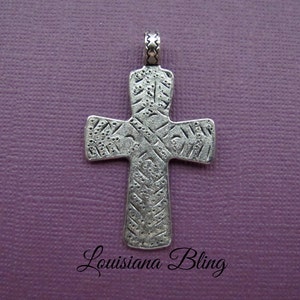 Silver Cross pendant with Rustic Markings and attached Bail, Silver Cross charms, 4 pieces 49 x 29 mm Antique Silver Finish, rustic 18-1-AS