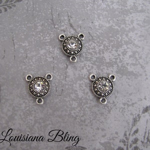 Three Way Connector With Rhinestone 6 pieces 15 mm Antique Silver Finish With Dark Accents 4-5-R