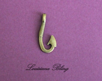 Fish Hook Charm, Bronze Fishing Hook Charm 12 pieces 31 x 13 mm Antique Bronze Finish Fish Hook charms 16 pieces 20-2-B