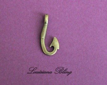 Fish Hook Charm, Bronze Fishing Hook Charm 12 pieces 31 x 13 mm Antique Bronze Finish Fish Hook charms 16 pieces 20-2-B