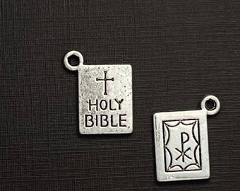 Bible charm, Silver bible book charm,  16 x 11 mm, 10 pieces antique silver finish 31-25-AS