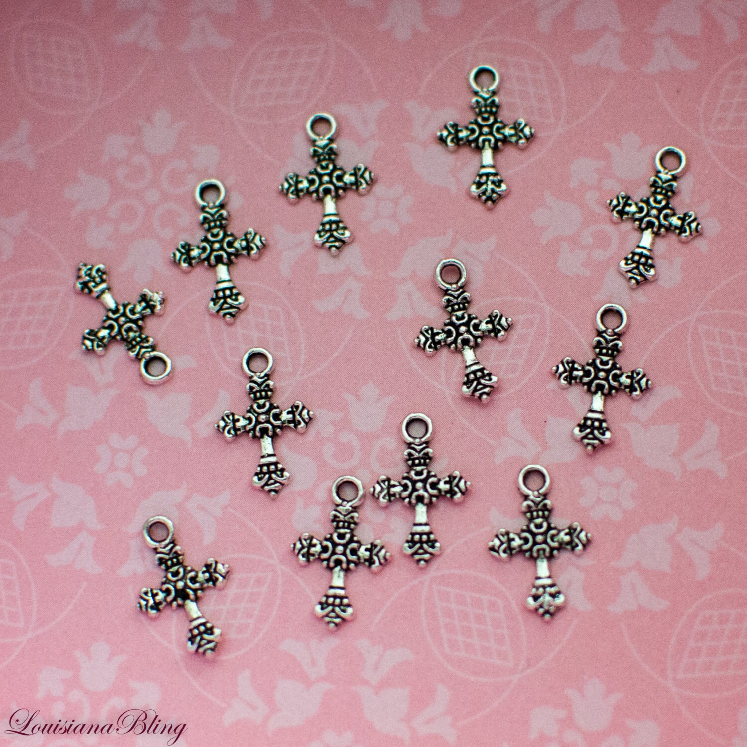 Small Silver Cross Charm Small Cross Charms 25 Pieces Silver Etsy
