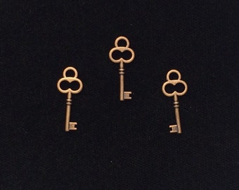 Small Key charm, Tiny key charms, 30 pieces 18x8mm, Small key charms, antique copper finish keys double sided key charms, 32-17-C