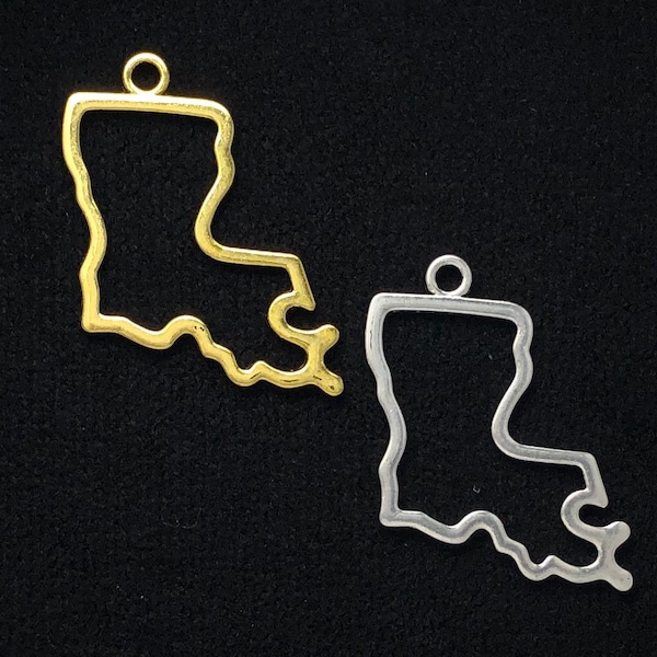 Louisiana State charm, large cutout Louisiana state charms Silver or Gold finish , 30 x 26 mm, you choose the quantity 38-1-SG