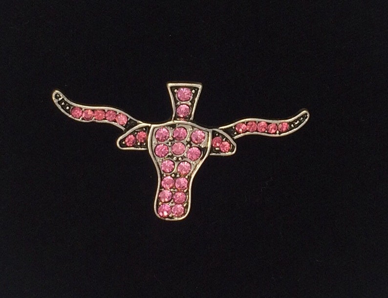 Rhinestone steer longhorn Longhorn with Pink Rhinestones Pendant 3 pieces 25x48mm 12-12-P