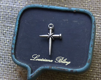 Silver Cross Charm Spiked Cross 24 x 17 mm Nail Cross Medium Silver Cross charms, 12 pieces Antique Silver Finish 26-8-AS