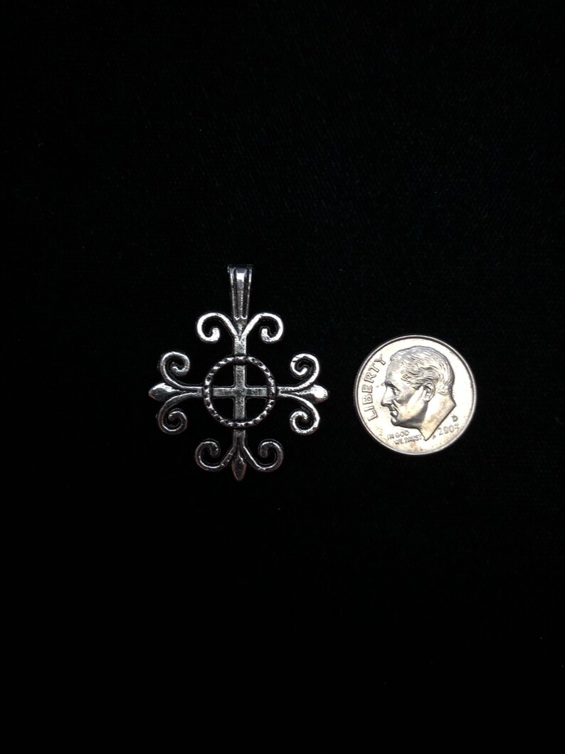 Filigree pendant, so over cross charms, round decorative silver charm or pendant 10 pieces 32 x2 4 mm antique silver finish 33-16-AS image 2