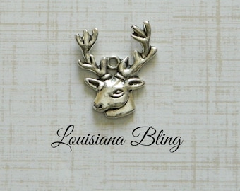 Deer Charms With Antlers, Reindeer Charms, Caribou Charm, 25 x 25 mm 24 Pieces Antique Silver Finish 26-15-AS