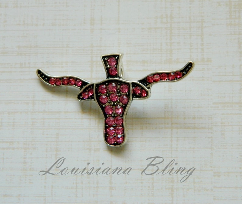 Rhinestone steer longhorn Longhorn with Pink Rhinestones Pendant 3 pieces 25x48mm 12-12-P