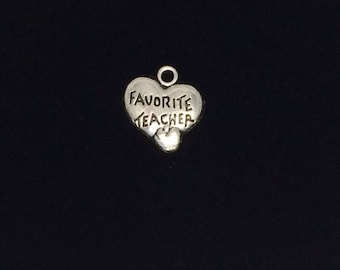 Teacher charms, favorite teacher charm, heart charms, Silver teacher charms 16 x 15 mm antique silver 10 pieces 34-6-AS
