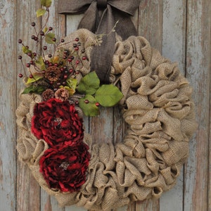 Christmas Wreath with Pinecones and Berries-Christmas Burlap Wreath-Christmas Grapevine Wreath-Christmas Rattan Wreath-Holiday Burlap Wreath