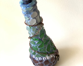 Botella de poción venenosa - Botella de mosaico de vidrio marino