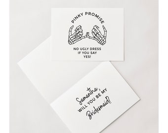 pinky promise bridesmaid proposal cards til death do us part maid of honor best woman card skeleton halloween spooky 10120