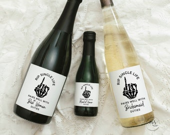 Bridesmaid mini champagne wine beer labels gothic | skeleton proposal bottle label | bridesmaid gift maid of honor label proposal gift