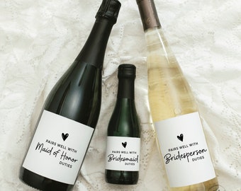 Bridesperson mini champagne labels | bridesmaid proposal box label | personalized champ label | maid of honor proposal label |