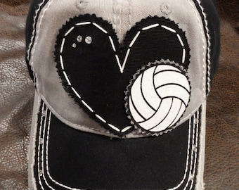 Casquette de volley-ball en détresse I Heart pour maman, entraîneur, tante, grand-mère, sœur, casquette personnalisée, personnalisable avec des couleurs