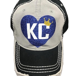 I heart KC Baseball Bling hat - royal blue and yellow and gold hat - customizable hat - custom colors