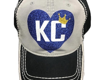 I heart KC Baseball Bling hat - royal blue and yellow and gold hat - customizable hat - custom colors