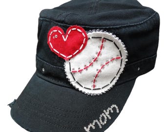 Boné Baseball LOVE Mom Bling Estilo Cadete - boné de beisebol personalizável - boné customizável