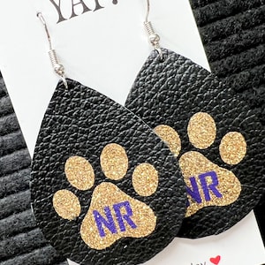 Paw print leather lightweight earrings- Football baseball soccer team mom - customizable-school mascot-gift - tigers-wildcats- nickel free