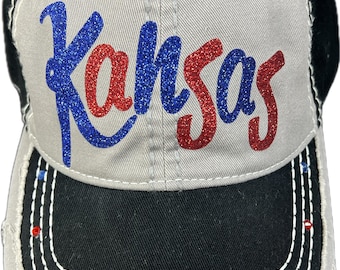 LOVE Kansas college hat - chapeau Kansas - chapeau personnalisable pour votre école ou votre équipe - cramoisi et bleu - chapeau de maman Jayhawk - personnalisable