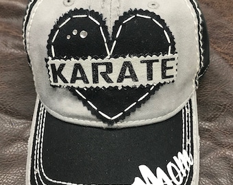 karate mom bling hat - karate hat - martial arts - personalizable hat - custom name customizable hat