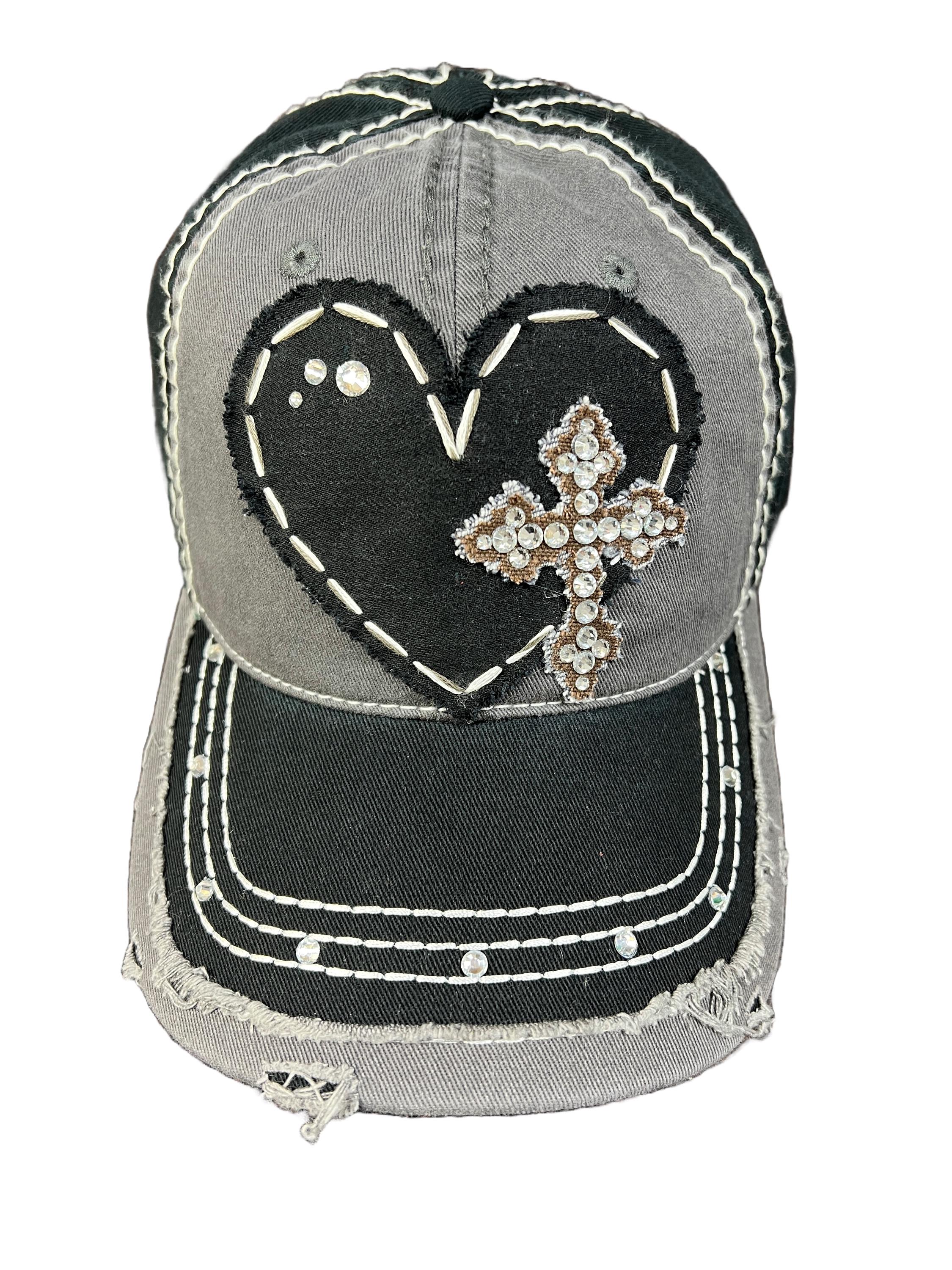 New Custom Designed Khaki Distressed Baseball Cap with Black Crystal Heart Amazon.com: Atticus Poetry Hat, Embroidered Brushed Cotton  main image 2