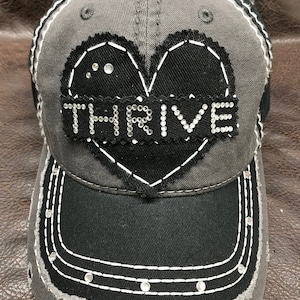 Company Business Team Logo rhinestone name- Love Heart Distressed Hat with Bling Banner Love Bling hat -Custom word - personalized patch hat