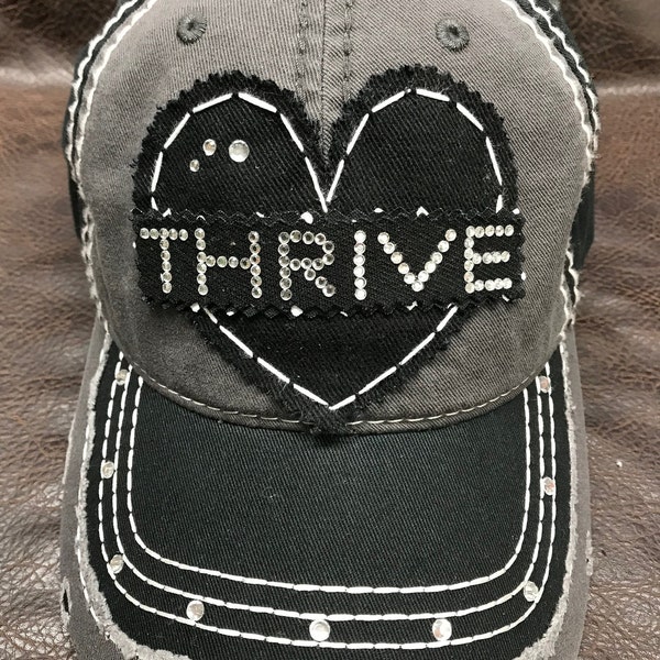 Company Business Team Logo Name in Rhinestones - Love Heart Distressed Hat with Bling Banner - Love Bling hat - Custom word