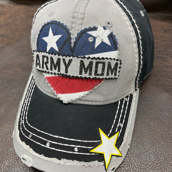 Army MOM USA love hat - Navy Mom - Marine Mom - Air Force Mom - Customizable hat -  All Forces available - Made By BlingirlSpirit