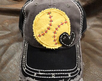 SOFTBALL love distressed baseball hat