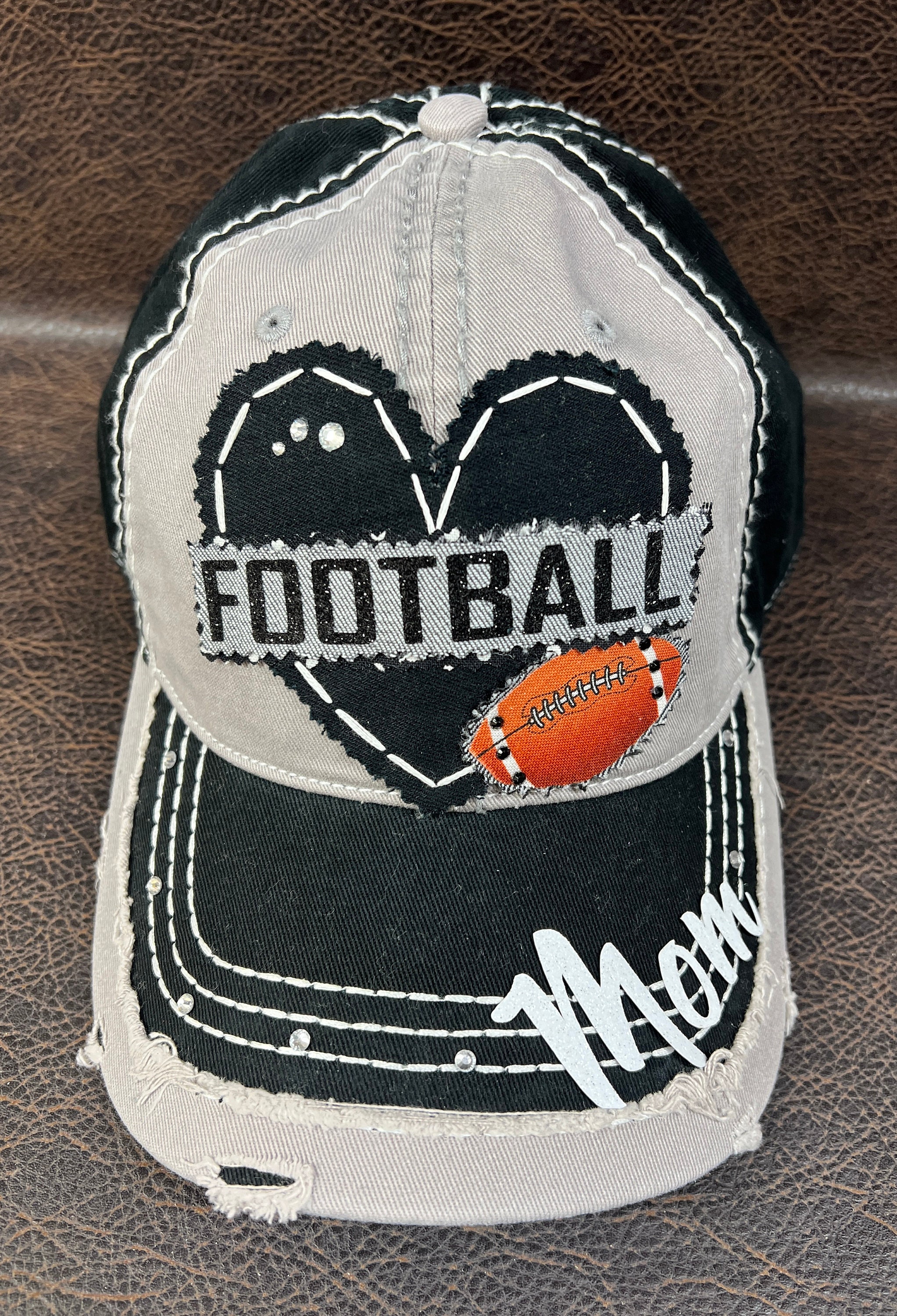 New Custom Designed Ivory Distressed Baseball Cap w Brown Glitter Football Mom Football Mom Hat Glitter Customize - Etsy main image 2