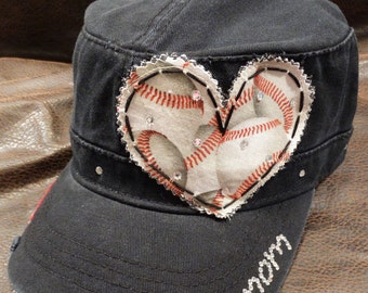 Baseball Mom Patch and Crystal Cadet Style Cap-Baseball mom hat- personalized and Customizable patch hat for mom nana grandma aunt wife