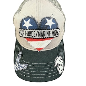 2 Branches Army - Navy - Marine - Air Force - Coast Guard - Space Force - Police MOM USA love hat - Military Mom hat - American Flag hat