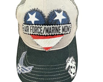 2 Branches Army - Navy - Marine - Air Force - Coast Guard - Space Force - Police MOM USA love hat - Military Mom hat - American Flag hat