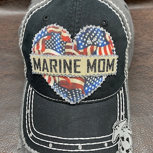 Military Army Navy Marine Air Force Coast Guard MOM USA love flag hat by BlingirlSpirit