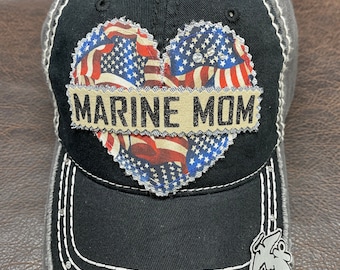 Military Army Navy Marine Air Force Coast Guard Space Force MOM USA love flag hat by BlingirlSpirit