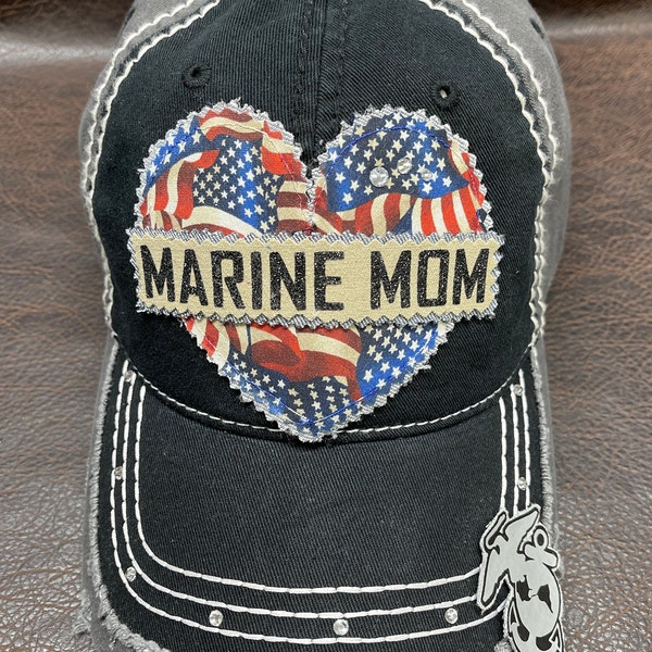 Military Army Navy Marine Air Force Coast Guard MOM USA love flag hat by BlingirlSpirit